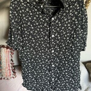 rag & bone Black Floral Button-Front Blouse